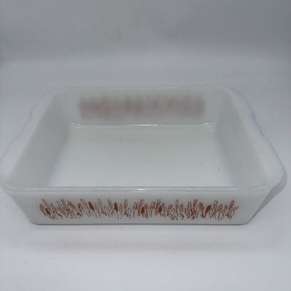 VTG White Ceramic Baking Dish with Copper‎ Wheat Pattern Farmhouse Kitchen Decor - Picture 1 of 14